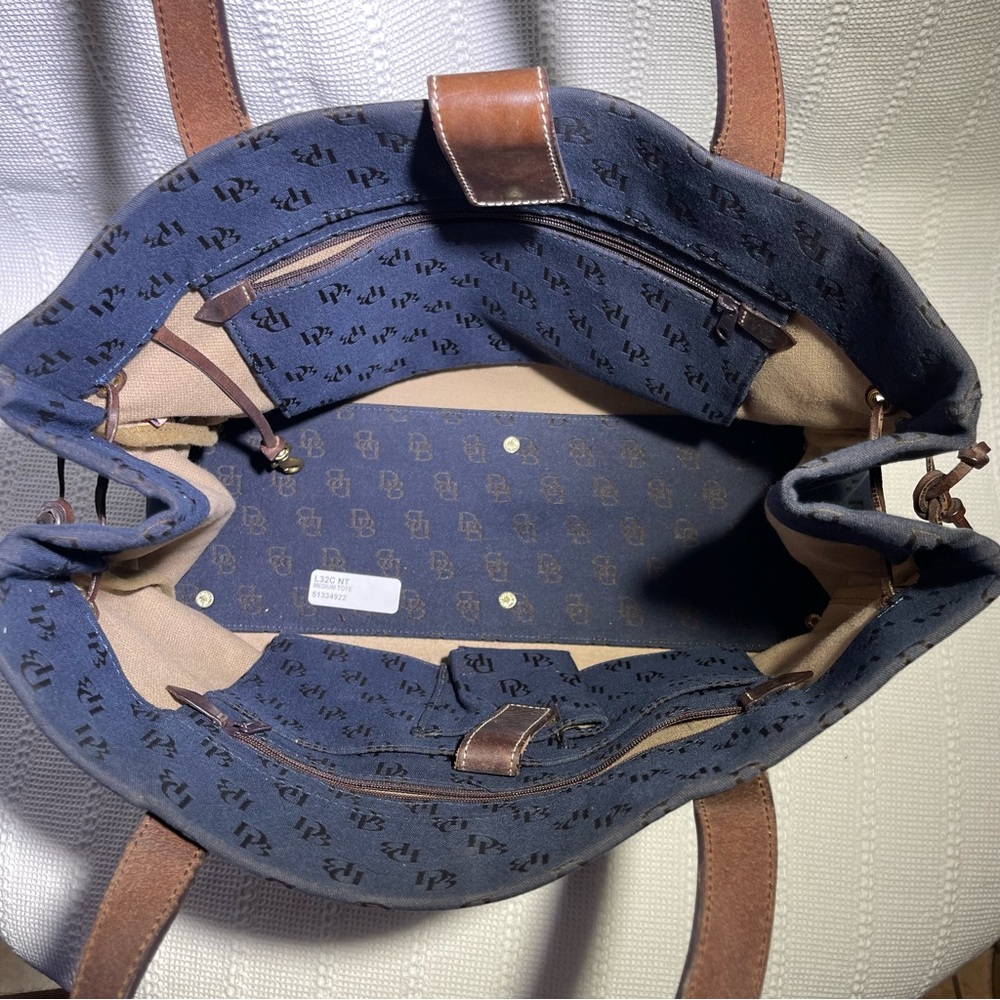 Dooney & Bourke‎ - Navy & Brown Large Canvas & Leather Tote Bag - Picture 2 of 8